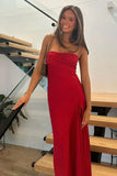 Vintage Satin Spaghetti Strap Mermaid High-slit Long Prom Dress Party Dress Evening Dress HZ1024
