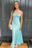 Vintage Satin Spaghetti Strap Mermaid High-slit Long Prom Dress Party Dress Evening Dress HZ1024