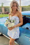 Cute Blue Strapless Sheath Short Party Dress Cocktail Dress Homecoming Dress HZ1024