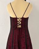 Vintage Burgundy Beaded Prom Dress Long Embroidery Evening Dress A-Line Spaghetti Strap Formal Dress HZ1024