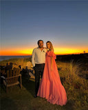 Vintage Pink Off-the-shoulder Prom Dress Long Pleated Evening Dress Formal Dress HZ1024