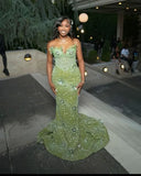 Gorgeous Green Beaded Prom Dress Long Sweetheart Evening Dress Mermaid Formal Dress HZ1024