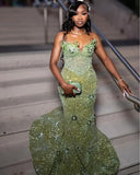Gorgeous Green Beaded Prom Dress Long Sweetheart Evening Dress Mermaid Formal Dress HZ1024