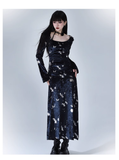 New Fashion Butterfly Pattern Design Sense Navy Blue Long-sleeved Dress HZ1024