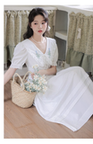 Simple Elegant Floral Design Short Sleeves Women Long Dress HZ1024