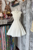 Vintage Simple Ivory Elegant A-Line Short Homecoming Dress Party Dress HZ1024