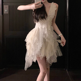 Vintage White Lace V-neck A-line Tulle Short Party Dress Homecoming Dresses HZ1024