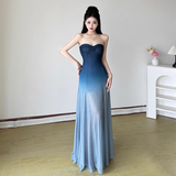 Simple Gradient Blue Sweetheart Strapless A-Line Summer Dresses Prom Dress Evening Dress HZ1024