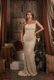Ivory One Shoulder Pearl Bodycon Long Ball Gown HZ1024