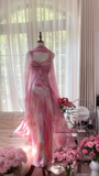 Retro Pink Sweetheart Floral Elegant Design A-line Romantic Chiffon Evening Dress Prom Dress HZ1024
