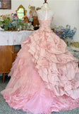 Elegant Pink 3D Flower Sweet 16 Quinceanera A-Line Floor-length Prom Dress Birthday Dress Evening Dress Ball Gown HZ1024