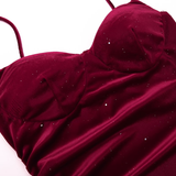 Vintage Glittering Sequin Sweetheart Spaghetti Strap Ruffled High Slit Prom Dress Evening Dress HZ1024