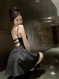 Cute Black Spaghetti Strap Backless Bow Design A-line Lace Homecoming Dress HZ1024