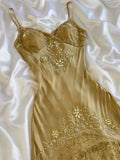Vintage Golden Lace Embroidery Spaghetti Strap Homecoming Dress Party Dress Cocktail Dress HZ1024