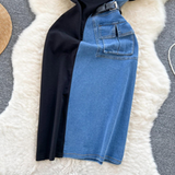 New Fashion Two-tone Jean And Black Polo Dress HZ1024