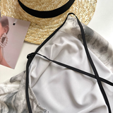 Simple Floral Ink-wash Pattern Design A-line Sleeveless Spaghetti Strap Dress HZ1024