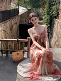 New Simple Fashion Floral Design A-Line Beach Holiday Strapless Dress HZ1024