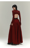 Vintage Elegant Simple Backless Red Long-sleeved Dress HZ1024