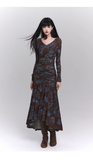New Fashion Design Floral Pattern Women Long-sleeved Dress HZ1024