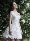 Retro White Appliqued Sleeveless Design A-line Party Dress Homecoming Dresses HZ1024