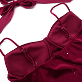 Vintage Glittering Sequin Sweetheart Spaghetti Strap Ruffled High Slit Prom Dress Evening Dress HZ1024