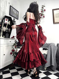 Beautiful Burgundy Spaghetti Strap 3D Rosette Detachable Flounce Sleeves Design Satin Prom Dress Evening Dress HZ1024