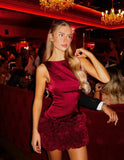 Vintage Burgundy Satin Short Sheath Party Dress Cocktail Dress Homecoming Dress HZ1024