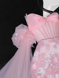 Vintage Pink Applique Bow Design A-Line Prom Dress Evening Dress HZ1024