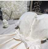 Beautiful Champagne Satin Lace Bow Design A-line Sleeveless Homecoming Dress HZ1024