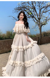 Vintage Ivory Strapless Ruffled Hem Design Elegant Beach Holiday A-Line Summer Dress HZ1024