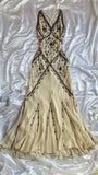 Vintage Ivory V-neck Embroidery Mermaid Prom Dress Party Dress Evening Dress HZ1024
