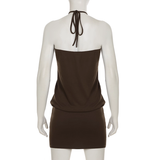 Cute Brown Halter-neck Sheath Short Summer Dresses Party Dress Homecoming Dress HZ1024