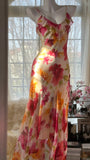Vintage Floral A-line V-neck Spaghetti Strap Evening Dress Prom Dresses HZ1024