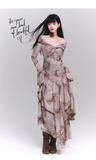 Fashion Butterfly Pattern Gothic Style Bell Sleeve Design Long-sleeved Dress HZ1024