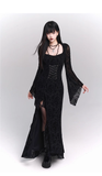 New Gothic Style Fashion Bell Sleeve Design Sense Long-sleeved Split Dress HZ1024