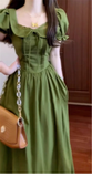 Vintage Olive Green Prom Dress A-Line Short-sleeve Evening Dress Long Formal Dress HZ1024