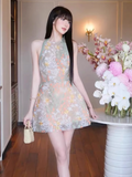 Vintage Fashion Floral Halter Dress Design A-line Party Dresses Homecoming Dresses, HZ1024