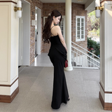 Enchanting Black Sweetheart Spaghetti Strap Pleated Mermaid Prom Dress Evening Dress HZ1024