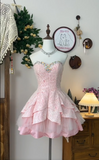 Retro Pink Sweetheart Beaded Applique Design A-line Strapless Elegant Homecoming Dress Birthday Dress Party Dress HZ1024