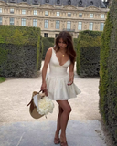 Vintage Cute A-Line Homecoming Dress V-neck Party Dress Short Cocktail Dress HZ1024