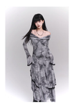 Fashion Butterfly Pattern Gothic Style Bell Sleeve Design Long-sleeved Dress HZ1024