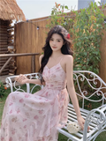 New Fashion Elegant Floral Chiffon Spaghetti Strap Dress HZ1024