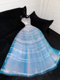 Vintage Sparkling Blue Sequin Sweetheart A-Line Design Tulle Evening Dress Prom Dresses HZ1024
