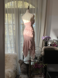 Retro Pink Sparkling Beaded Spaghetti Strap Romantic Chiffon Evening Dress Prom Dresses HZ1024