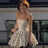 Vintage Dot Pattern Strapless A-Line Short Summer Dresses Party Dress Homecoming Dress HZ1024