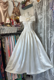 Vintage Ivory Off-the-shoulder Elegant A-Line Satin Long Evening Dress Prom Dresses HZ1024
