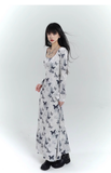 New Fashion Butterfly Pattern Design Sense White Long-sleeved Dress HZ1024