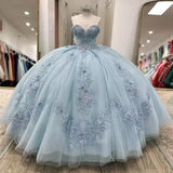 Elegant Sky Blue Sweetheart Sweet 16 Quinceanera A-Line Prom Dress Birthday Dress Evening Dress Ball Gown HZ1024