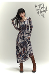 New Fashion Floral Pattern Design Women Long-sleeved Dress HZ1024
