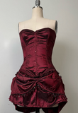 Burgundy Strapless Sheath Satin Lace-up Short Party Dresses Homecoming Dress HZ1024